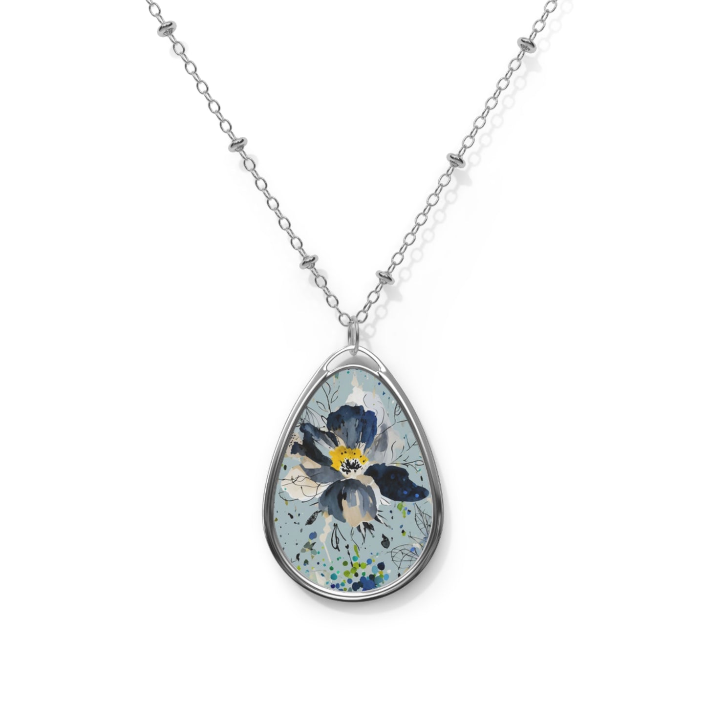 Floral Oval Pendant Necklace