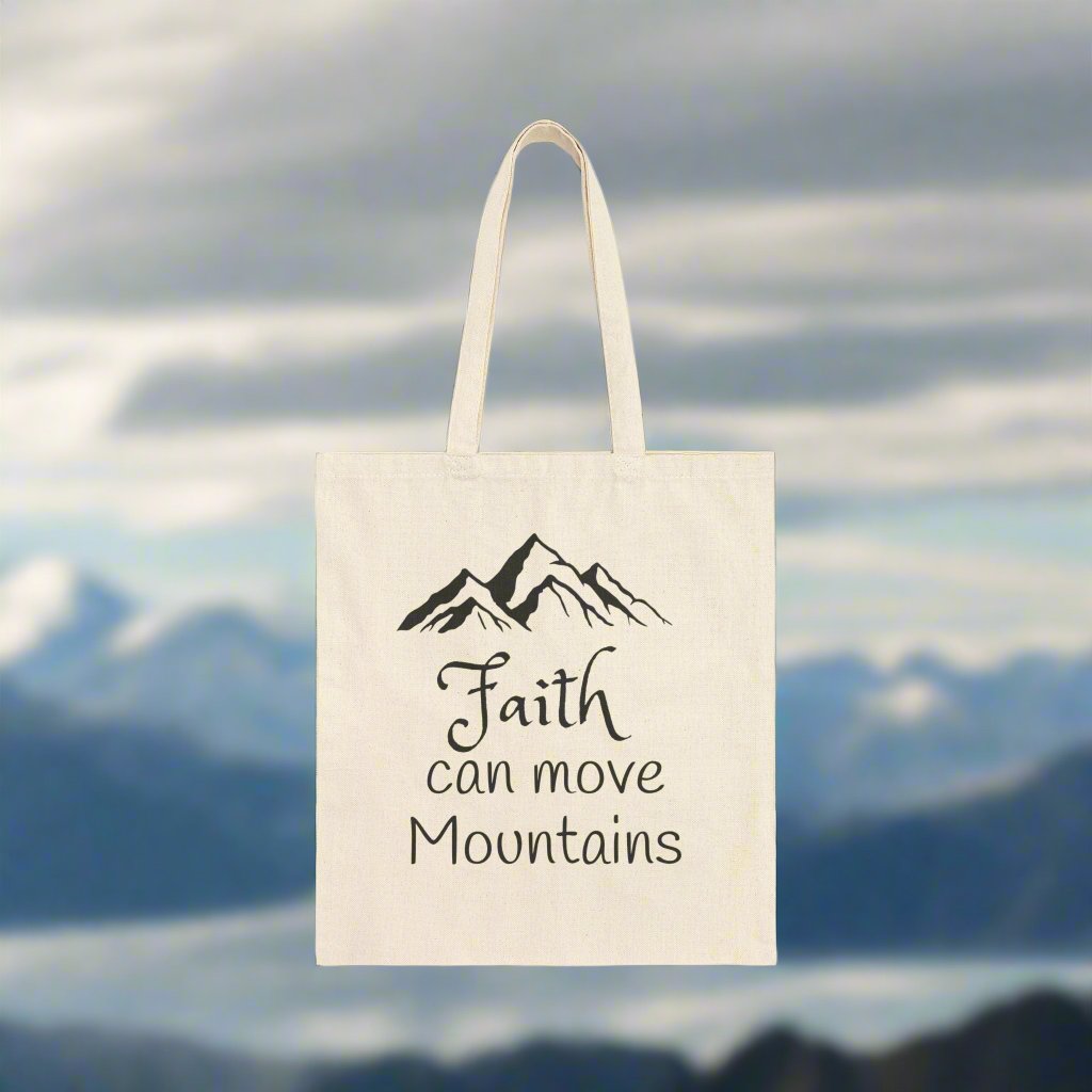 Faith Moves Mountain Tote Bag - Eco-Friendly Reusable Cotton Canvas