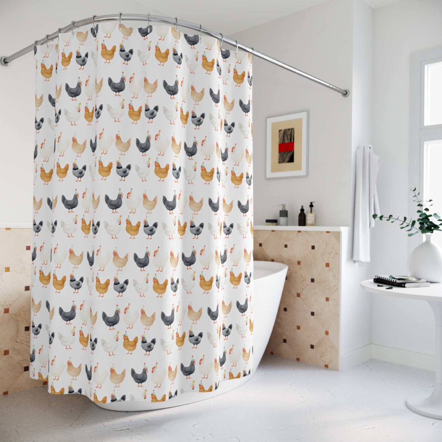 Farmhouse Chickens Shower Curtain – Rustic Home Décor for Country Lovers