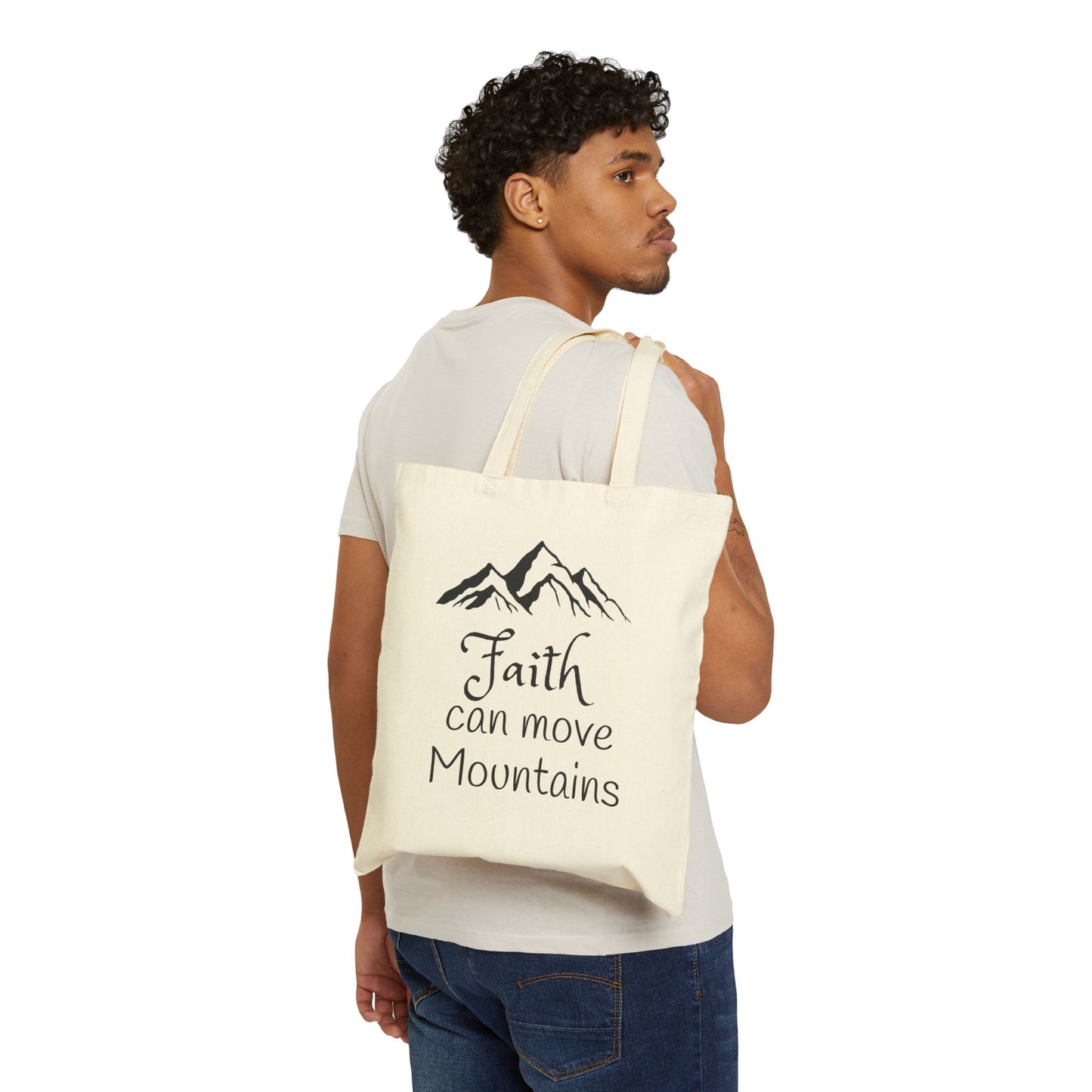 Faith Moves Mountain Tote Bag - Eco-Friendly Reusable Cotton Canvas