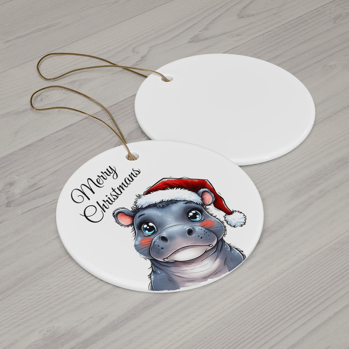 Merry Christmas Hippo Ceramic Ornament - Cute Holiday Decor for Tree or Gift