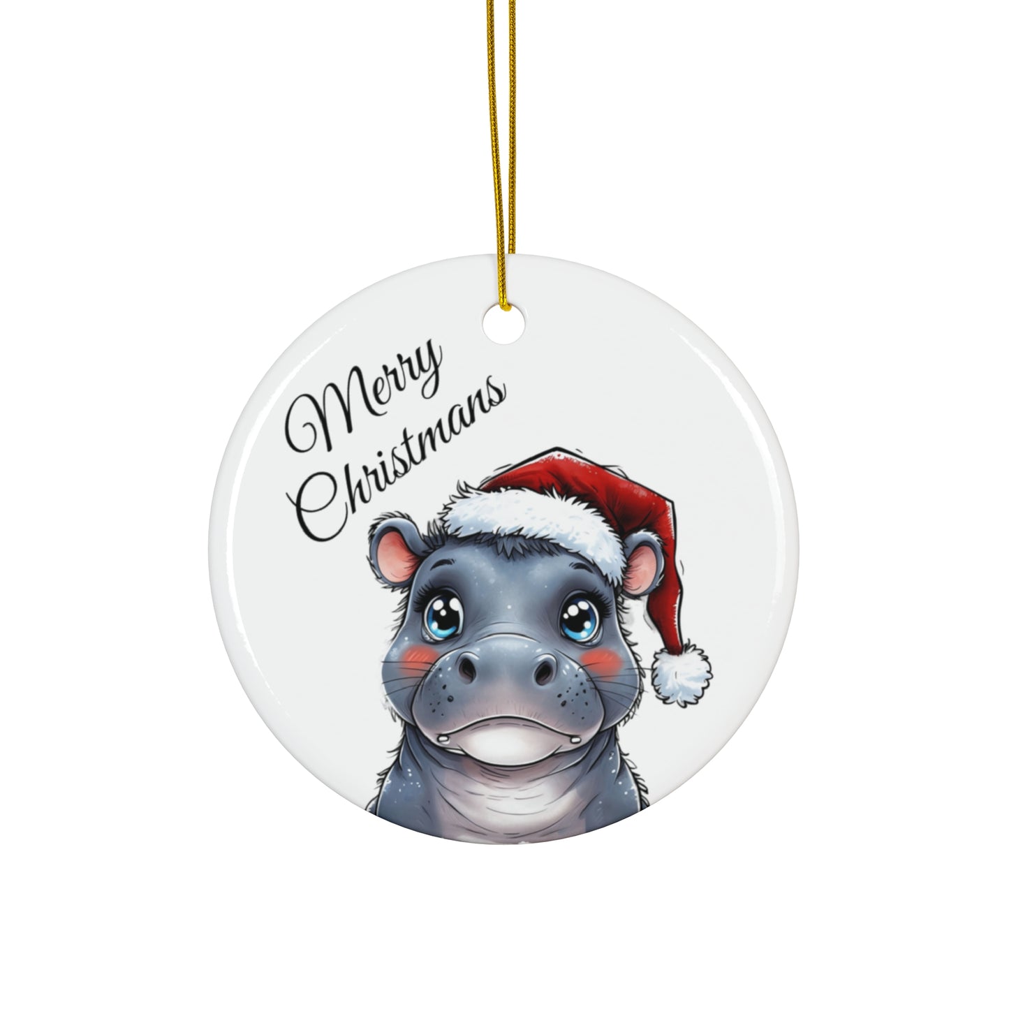 Merry Christmas Hippo Ceramic Ornament - Cute Holiday Decor for Tree or Gift